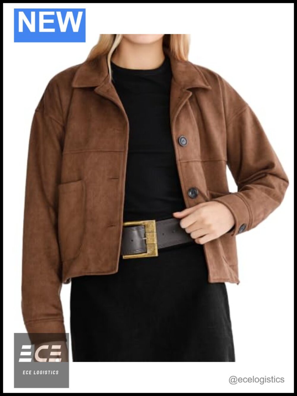 Faux Suede Cropped Jacket Relaxed Fit Button Front Pockets